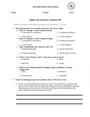 English Worksheet: Poetry Evaluation