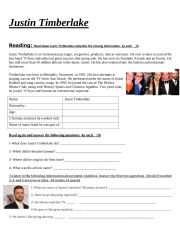 English Worksheet: Justin Timberlake 