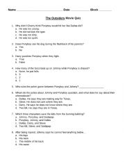 English Worksheet: The Outsiders quiz