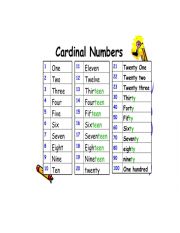 English Worksheet: Cardinal Numbers