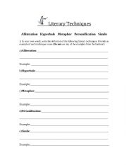 English worksheet: Literary Techniques