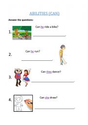 English Worksheet: abilities - can