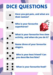 English Worksheet: Dice questions