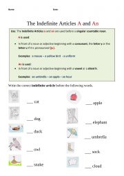 English Worksheet: ARTICLES A AN THE