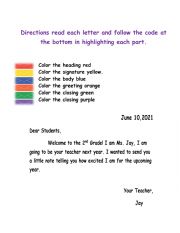 Grade 1 Letter writing Elements