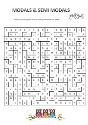English Worksheet: Modals - maze