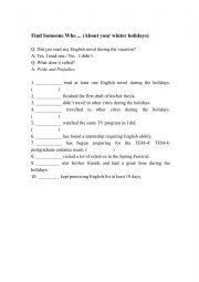 English Worksheet: Find someone who -- Holidays