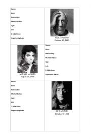 English Worksheet: Famous Characters biographies