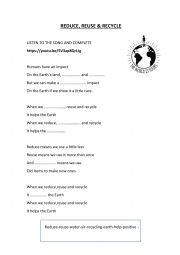 English Worksheet: REDUCE,REUSE, RECYCLE