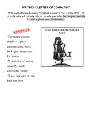English Worksheet: Writing - Letter of complaint  - Gaming chair