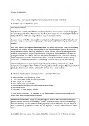 English Worksheet: Writing a summary