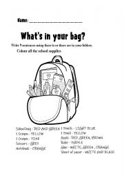 English Worksheet: school supplies