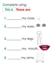 English Worksheet: Body Parts- This is These are