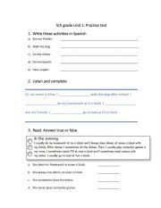 English Worksheet: 5th Grade Unit 1 - Home time A