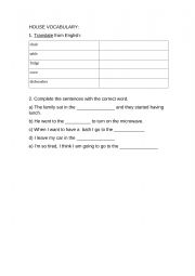 Home vocabulary worksheet 