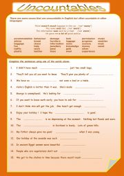 English Worksheet: Countable and uncountable nouns