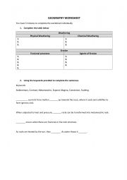 English Worksheet: Weathering Worksheet