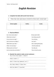 English Worksheet: English revision 5th grade 