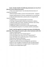 Main Psychological Characteristics of Temperaments