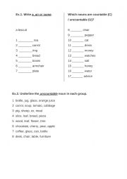 English Worksheet: Countable and Uncountable Nouns