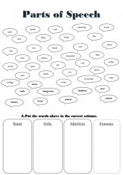 English Worksheet: Parts of Speech and Sentence Order