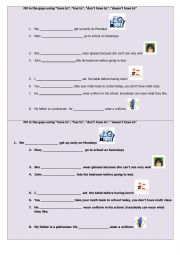 English Worksheet: Have to / has to practice