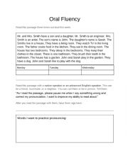 English worksheet: Weekly Oral Fluency Practice Worksheet