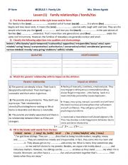 English Worksheet: module 1 lesson 1 Family relationships  