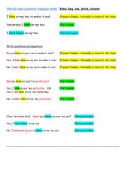 English Worksheet: 5 COMMON IRREGULAT VERBS - PRESENT  SIMPLE - PAST SIMPLE and PAST PARTICIPLE