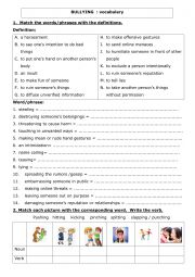 English Worksheet: Bullying 