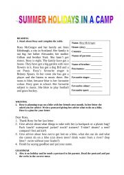 English Worksheet: Summer holiday in a camp