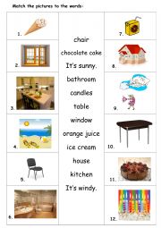 English worksheet: Match the pictures to the words