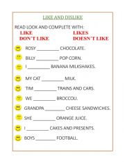 English Worksheet: like likes dont like  doesnt like