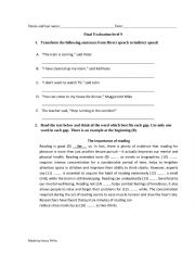 English Worksheet: final evaluation 