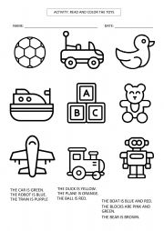 English Worksheet: Color the toys
