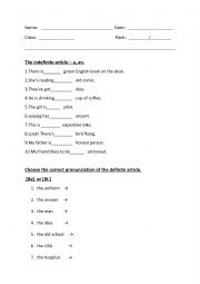 English Worksheet: The articles / the alphabet