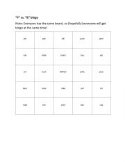 B Vs. P Bingo - ESL Worksheet By SawadeeSC