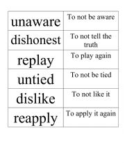 English Worksheet: Prefixes Memory Game