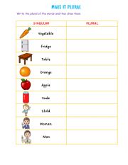 English Worksheet: PLURALS