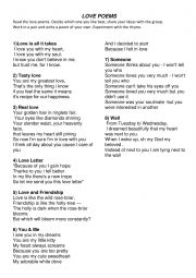 English Worksheet: Love poem lesson