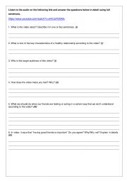 English Worksheet: listening healthy relations