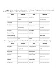 English Worksheet: GIFTS OF YOUTH VOCABULARY