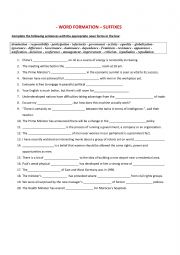 English Worksheet: word formation suffixes