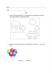 English Worksheet: Math Numbers and  Shapes 