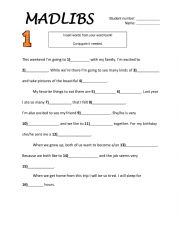 MadLibs worksheet: elementary - intermediate