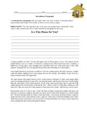 English Worksheet: Introductory Paragraph
