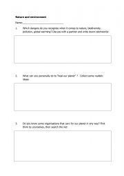 English Worksheet: NATURE AND ENVIRONMENT