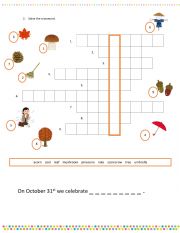 English Worksheet: Autumn - vocabulary and crossword