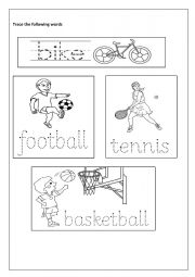 preschoolers worksheet about sports- tracing words