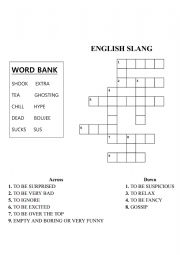 English Worksheet: American Slang Crossword Puzzle